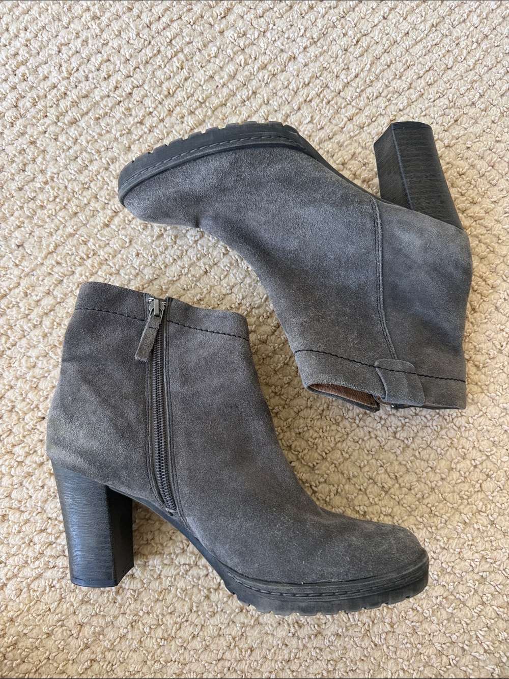 Biala Women's Gray Suede Ankle Booties with Block Heel size 7.5/38